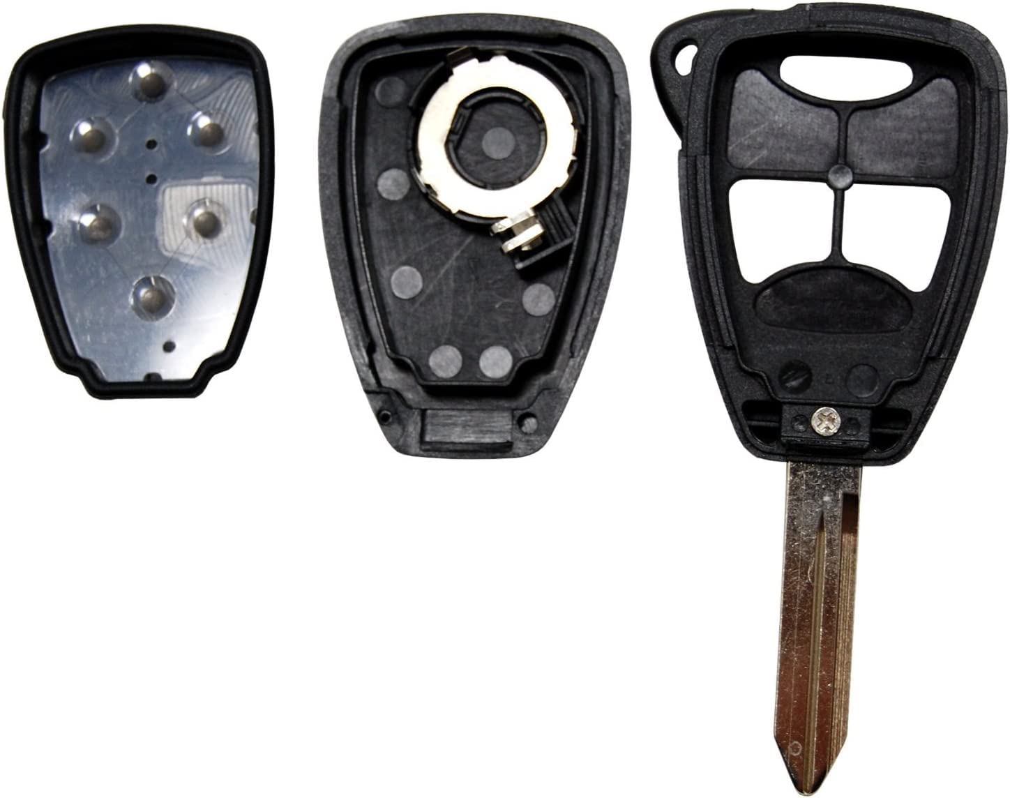 Back. HQRP - Key Fob Remote Shell Case - Uncut Blade, 3-Button Keyless Entry, 2 Batteries for Dodge Ram 1500 2005-2009 - Black.