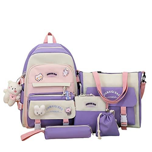 Cozy Serene Backpack 5pcs Set For Student With Cute Bear Accessories ...