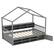 Front. Costway - Twin Size House Bed Wooden Platform Bed Frame with Roof & 14 Storage Cubes - Gray.