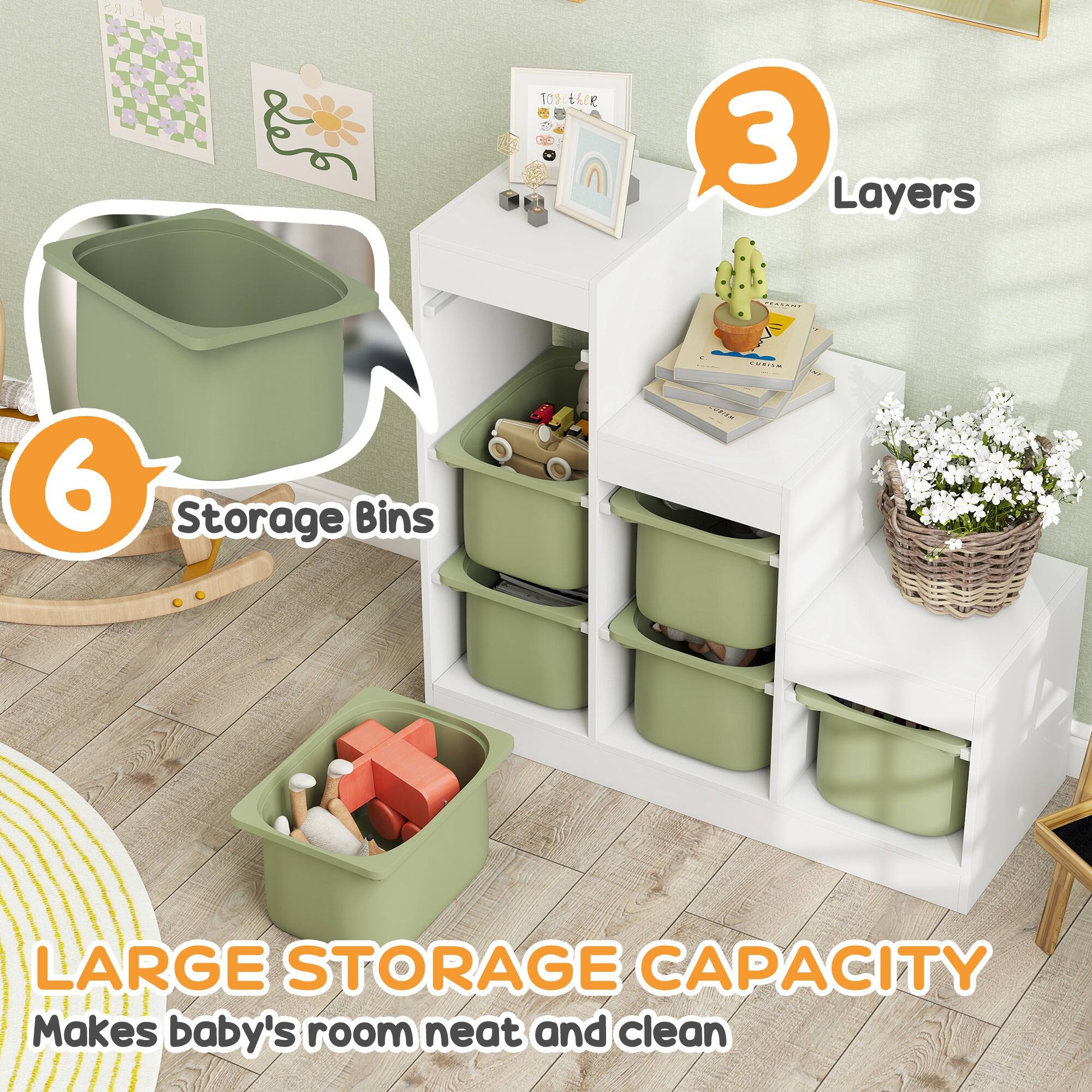FLEURS LES  
TOBALHER  
3 Layers

CURIUM  
TW  
6 Storage Bins  
LARGE STORAGE CAPACITY Makes baby's room neat and clean