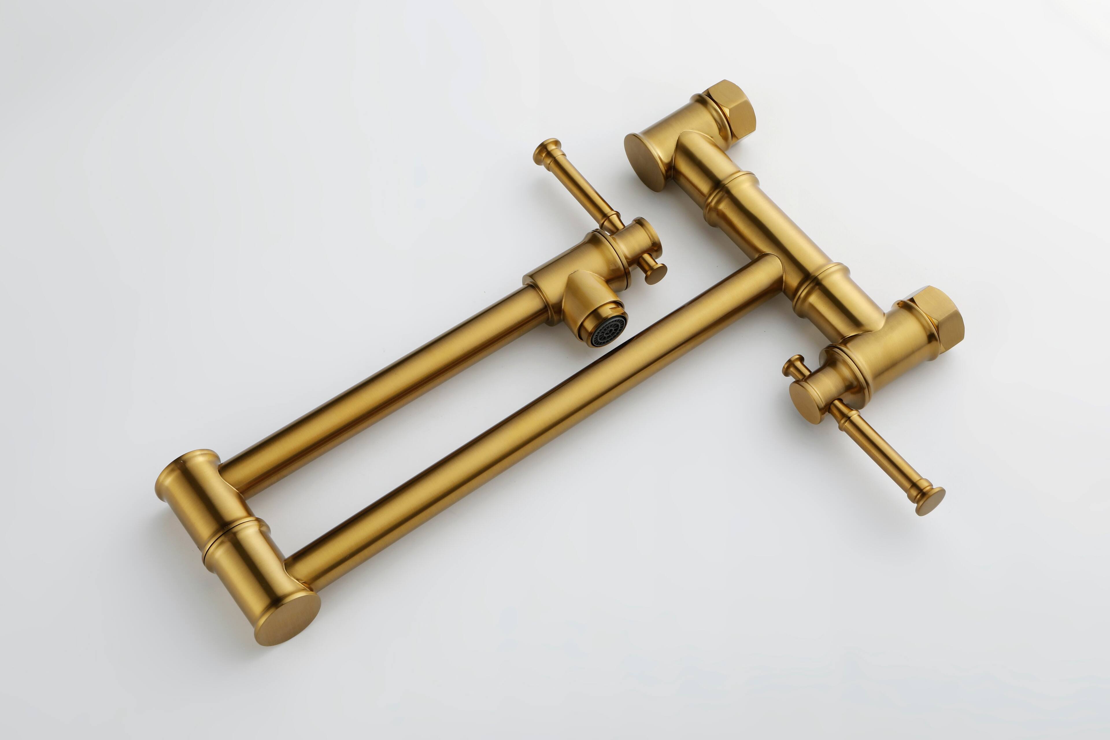 Back. Siljoy - Wall Mount Pot Filler Faucet Modern Brass Pot Filler Two-Attachment Wall Mount Folding Kitchen Pot Filler Swing Arm - Gold.