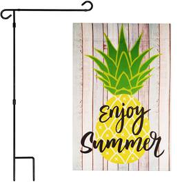G128 - 36 x 16 in Garden Flag Stand with 12x18 in Double-Sided Blockout Flag — Enjoy Summer Pineapple - Assorted Colors