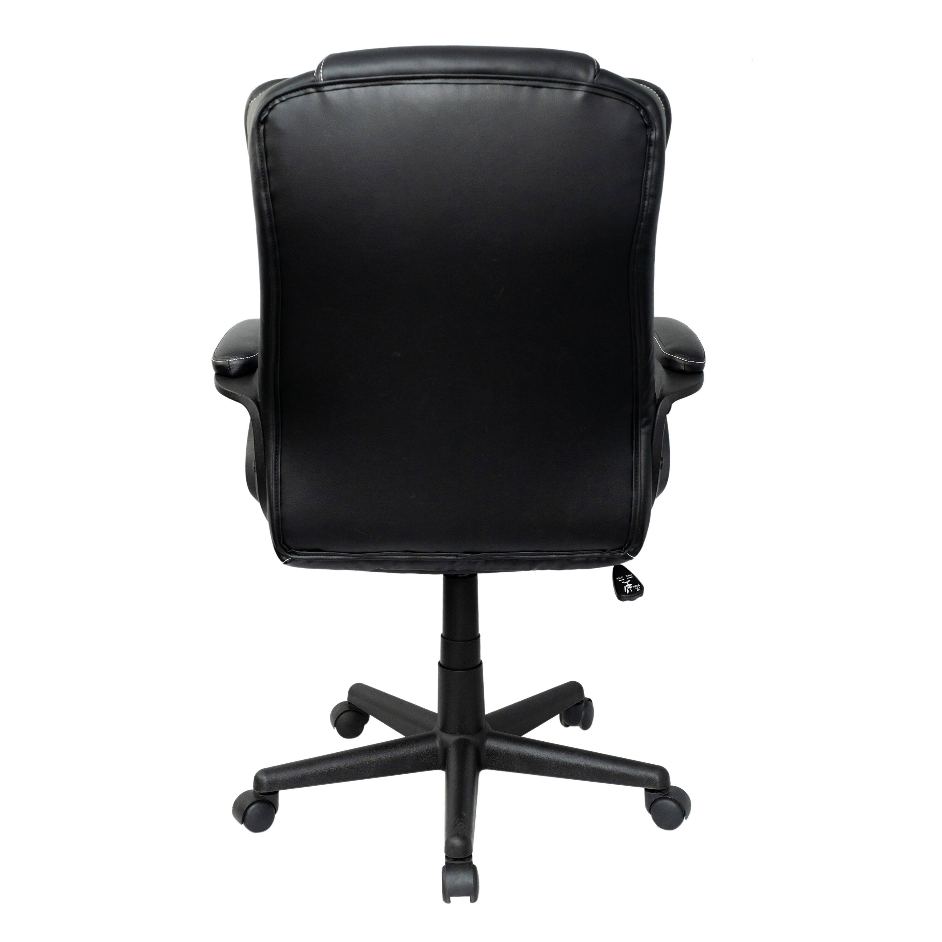 Back. Forest'nSky - Ergonomic High-Back Executive Chair, Black Faux Leather with Diamond Stitching & Lumbar Support - Black.