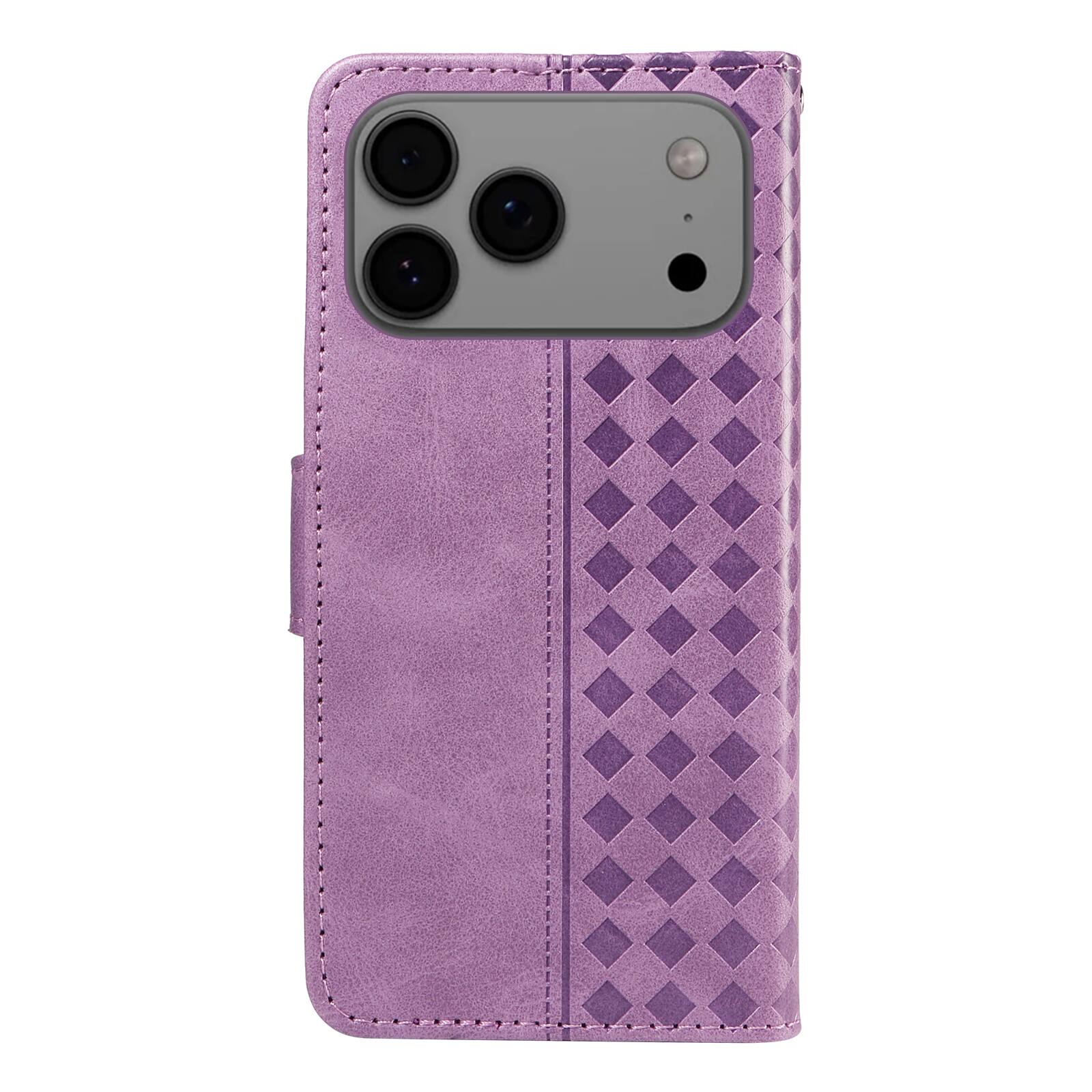 Alt View 1. Dteck - Magnetic Wallet Pocket Case For iPhone 17 Pro Max, Shockproof Faux Leather Card Pocket Wrist Strap Cover - Purple.
