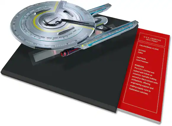 U.S.S. Cerritos
NCC-75567
California Class
Active 2380s
Captain: Carol Freeman
Mission:
The U.S.S. Cerritos was tasked with follow-up missions, typically making second or third contact with civilizations, offering engineering support and making supply runs to Federation colonies.