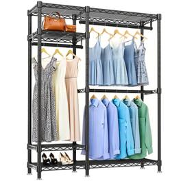 LUCKY ONE - Heavy Duty Clothes Rack w/ 6 Shelves & 3 Rails Freestanding Adjustable - Black