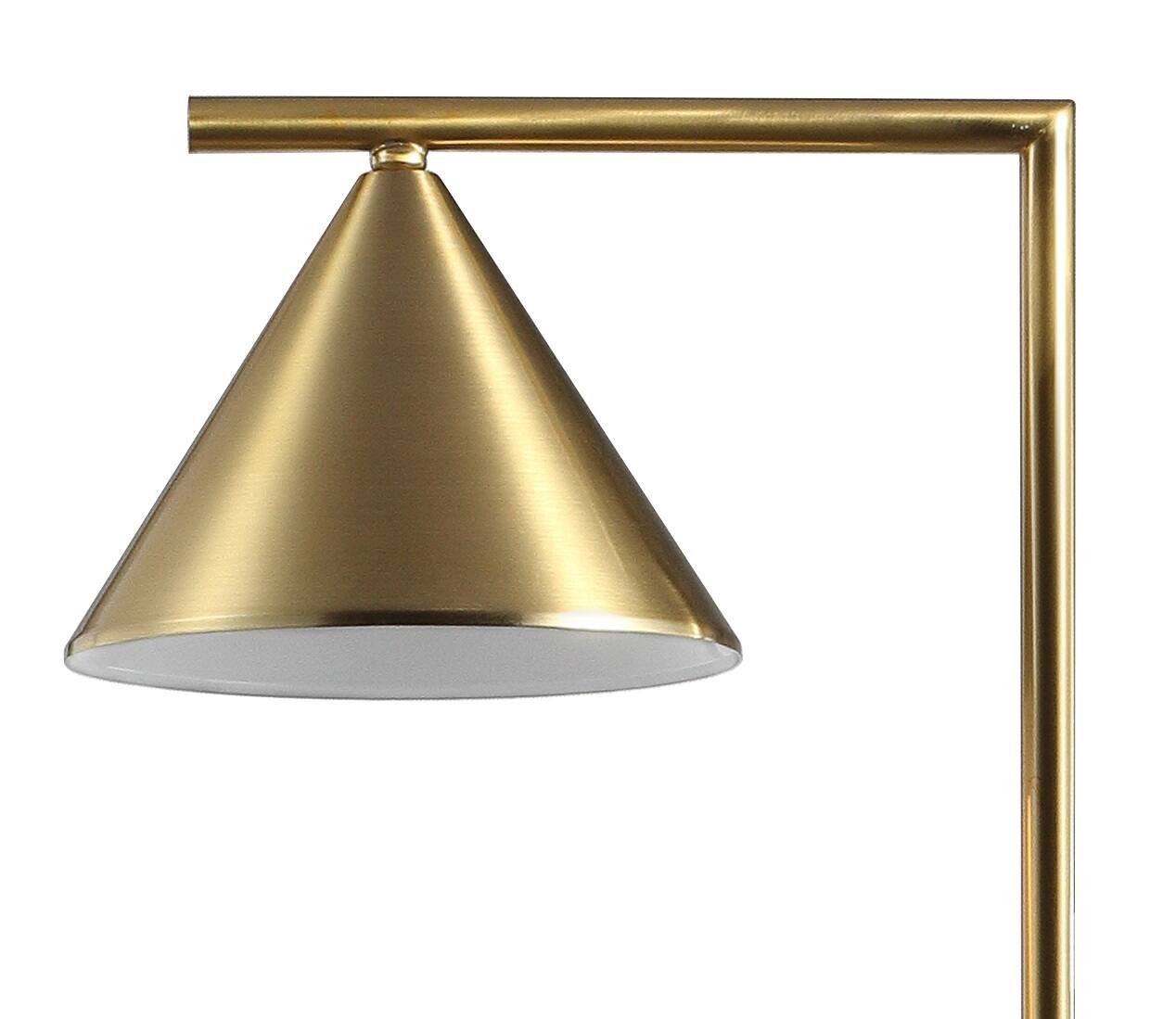 Alt View 4. Jonathan Y - Chelsea 60" Metal/Marble Cone Shade LED Floor Lamp, Brass/Black - Brass Gold/ Black.