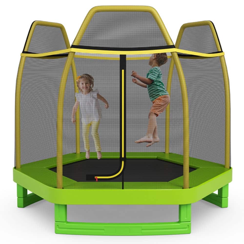 Kadyn - 7 Feet Kids Recreational Bounce Jumper Trampoline-Green, Trampoline with Enclosure, Great Mini Trampoline