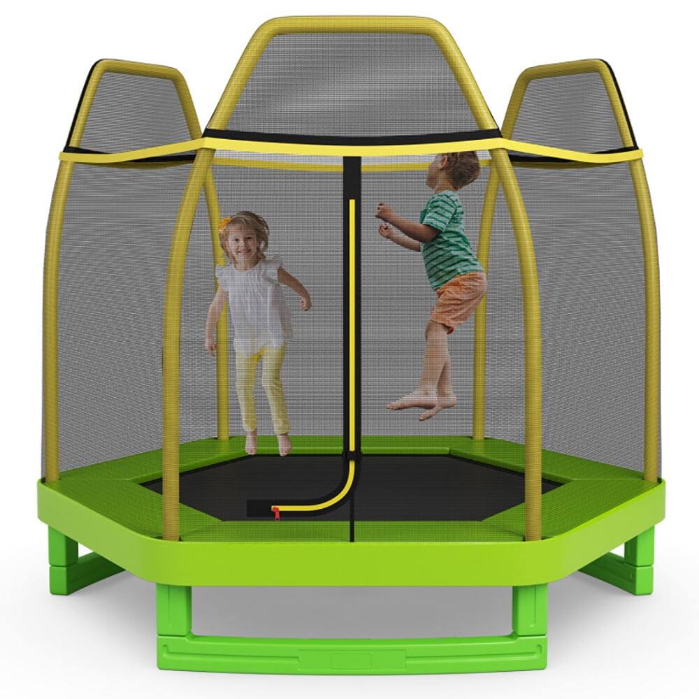 Front. Kadyn - 7 Feet Kids Recreational Bounce Jumper Trampoline-Green, Trampoline with Enclosure, Great Mini Trampoline.