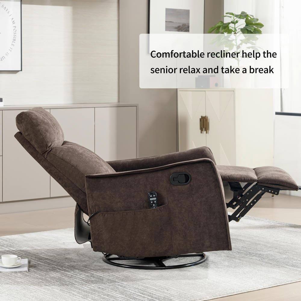 Comfortable recliner helps the senior relax and take a break.