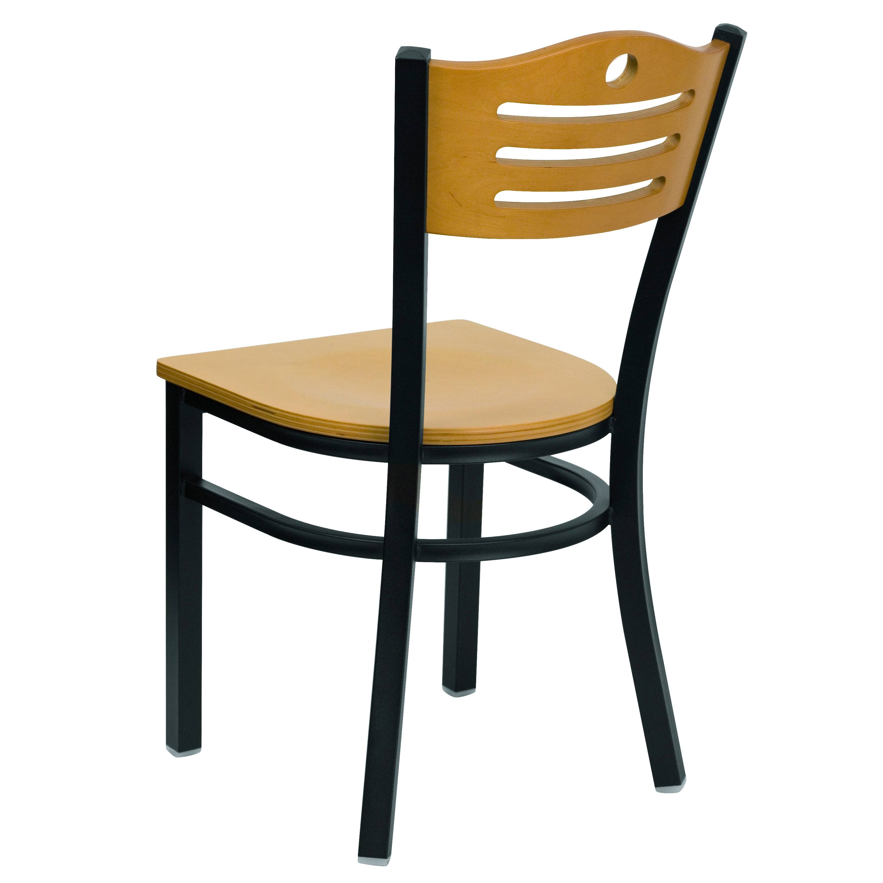 Alt View 4. Emma + Oliver - 2 Pack Slat Back Metal Restaurant Chair - Natural Wood Back/Natural Wood Seat/Black Metal.