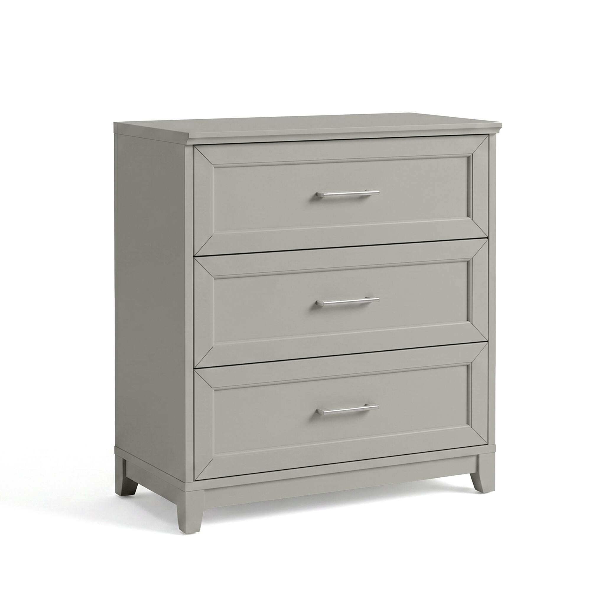 Alt View 1. Martha Stewart - Bedford Modular 3-Drawer Wooden Storage Media Cabinet with Hardware, Solid Wood Frame and Legs - Bedford Gray/Brushed Stainless Steel Hardware.