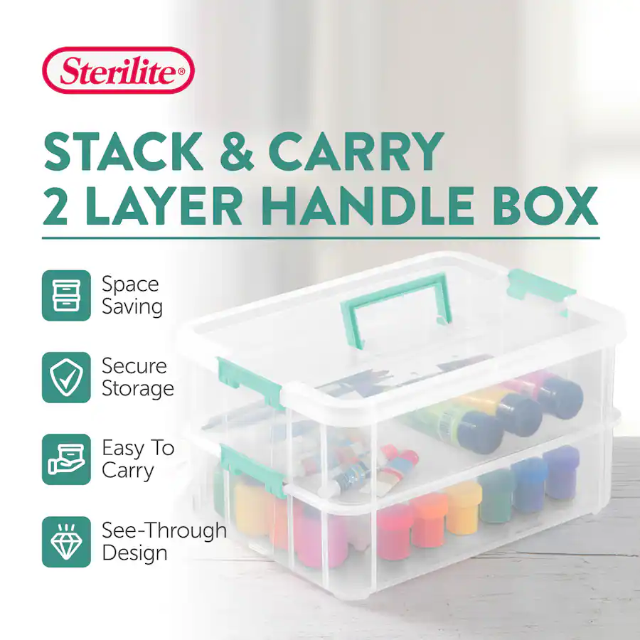 Two Layer Box Sterilite Stack and Carry 2 Layer Handle Box Stackable Storage ...