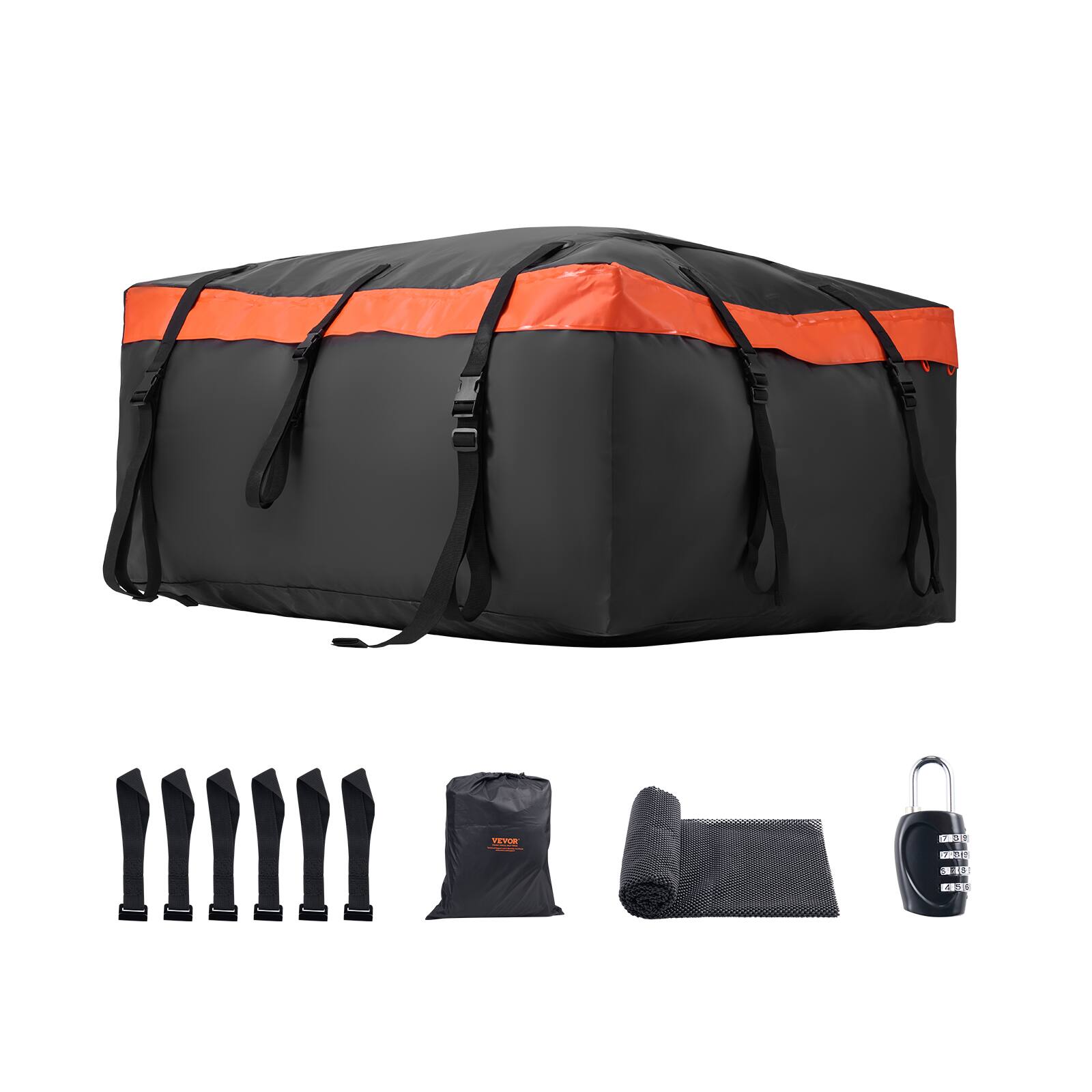 Alt View 5. VEVOR - Car Rooftop Cargo Carrier Bag, 20 Cubic Feet Roof Cargo Carrier - Blac,Orange.