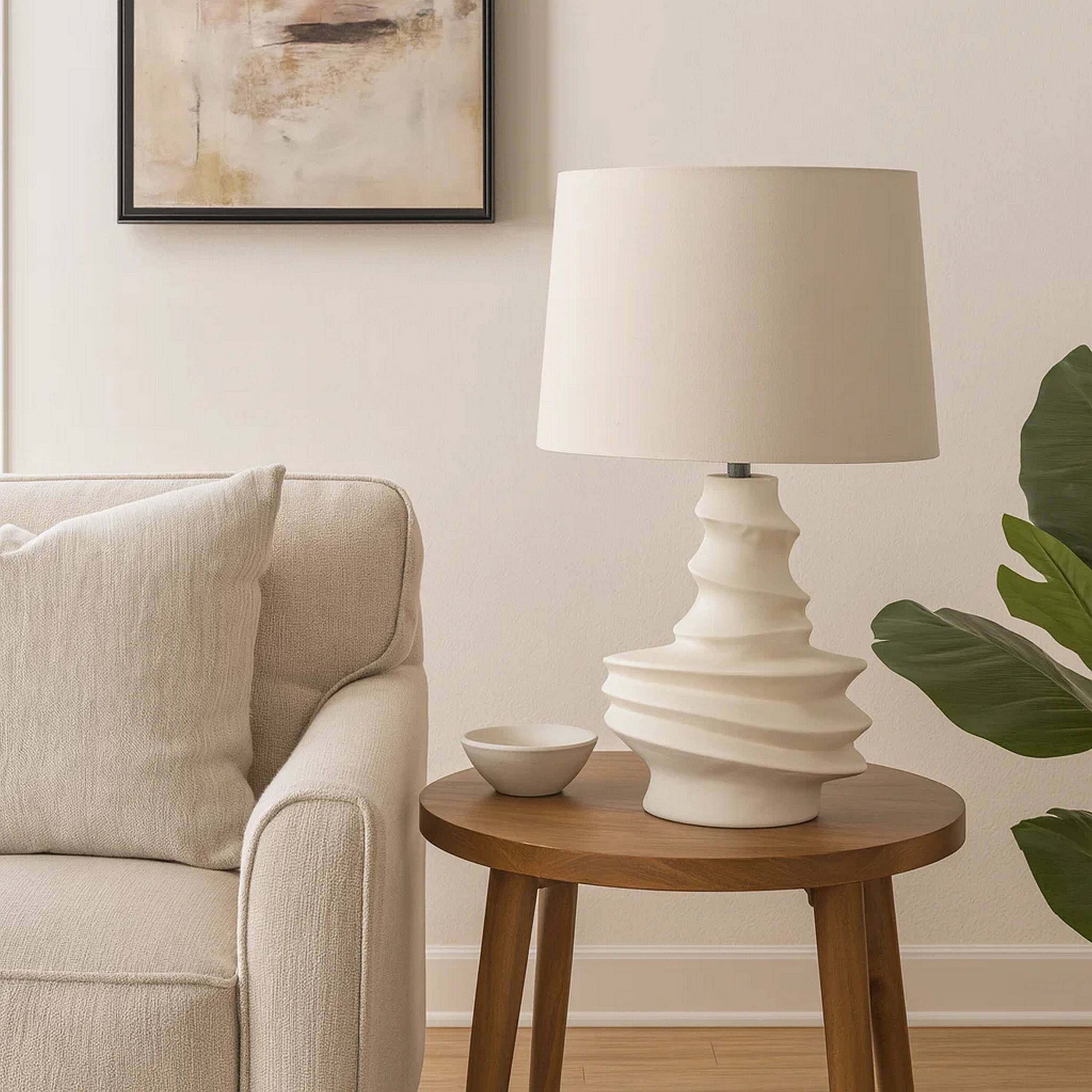 Alt View 3. Manhattan Lane - Liny Accent Table Lamp, Linen Shade, Modern Dynamic Base 29 Inch - Ivory.