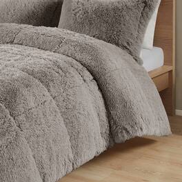 Hivvago - Twin/Twin XL Grey Soft Sherpa Faux Fur 2-Piece Comforter Set with Pillow Shams - Gray