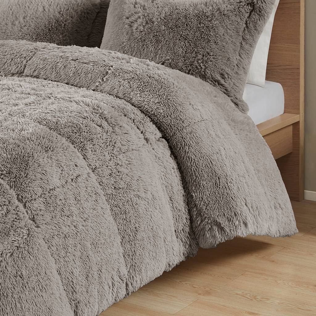 Front. Hivvago - Twin/Twin XL Grey Soft Sherpa Faux Fur 2-Piece Comforter Set with Pillow Shams - Grey.