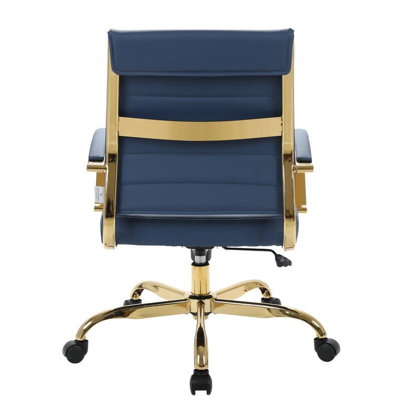Alt View 6. LeisureMod - Benmar Leather Office Chair with Gold Accents, Adjustable Height, Swivel, Ergonomic Design for Home Office or Workspace - Navy Blue.
