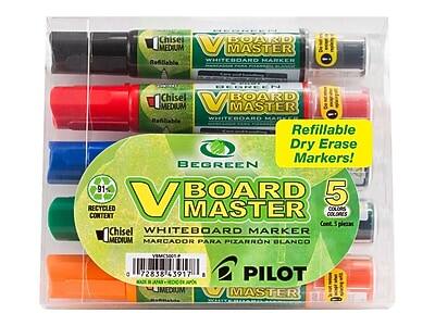 Pilot - V Board Master BeGreen Refillable Dry Erase Markers, Chisel Tip, 5/Pack - Assorted