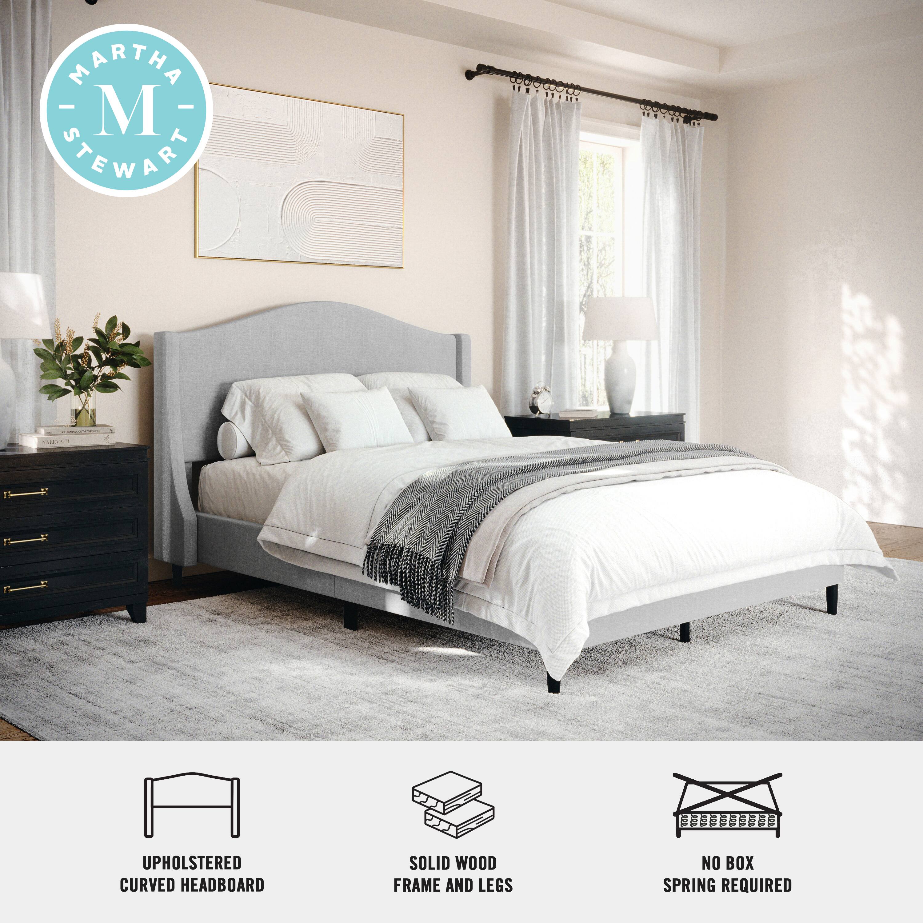 Martha Stewart Co. Upholstered Curved Headboard Solid Wood Frame and Legs No Box Spring Required