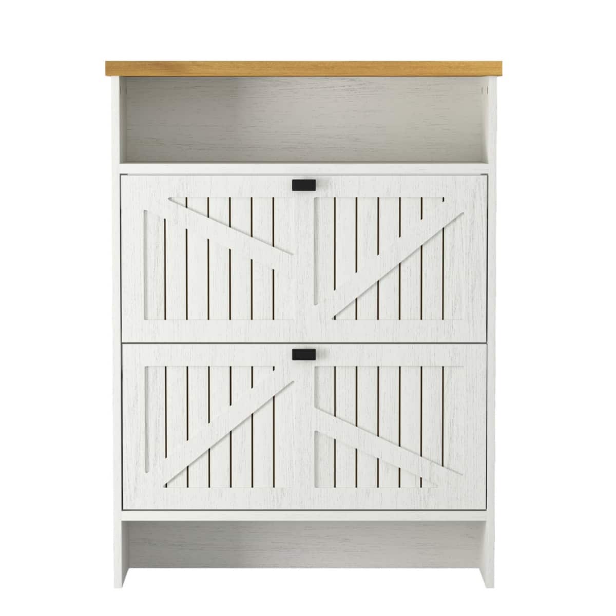HTUTWOO - Shoe Cabinet with 2 Flip Drawers - Multi-functional Space-Saving Design for Entryway,Hallway,Small Spaces -Easy Assembly - White
