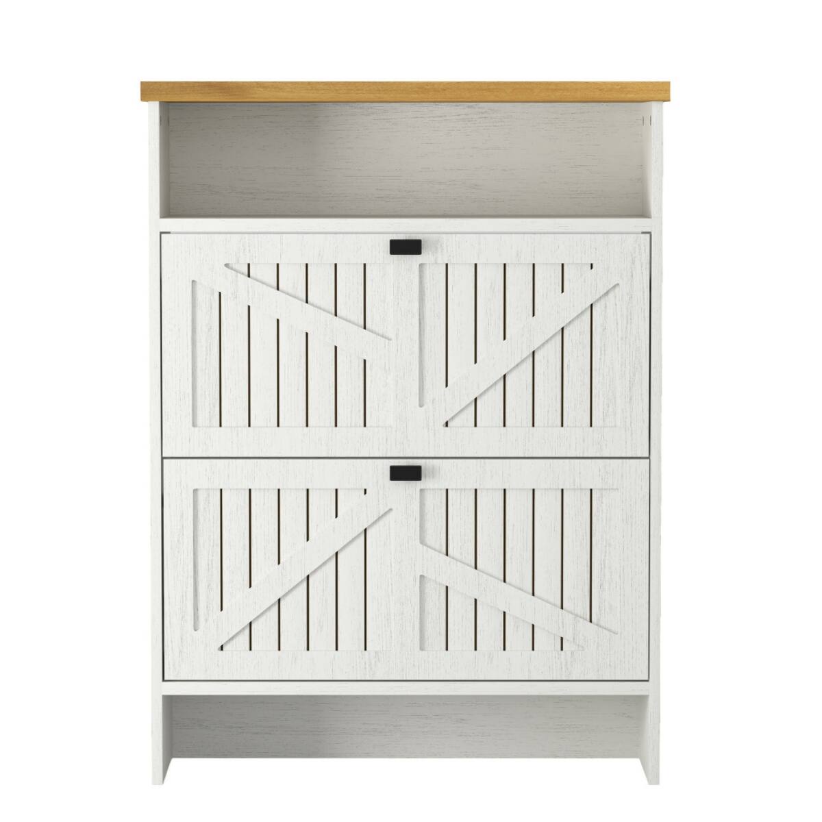 Front. Halitaa - Shoe Cabinet with 2 Flip Drawers - Multi-functional Space-Saving Design for Entryway,Hallway,Small Spaces -Easy Assembly - White.