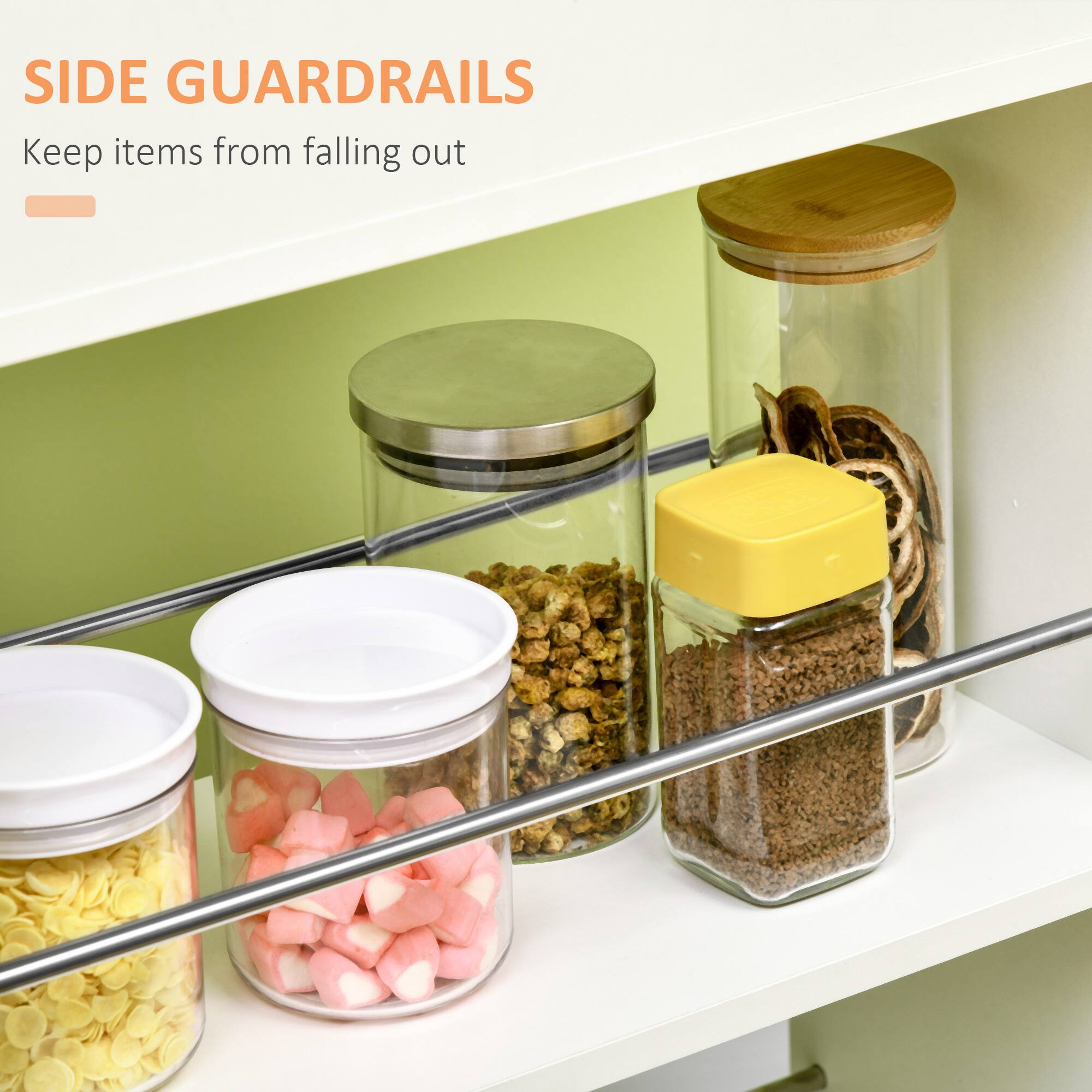 SIDE GUARDRAILS  
Keep items from falling out