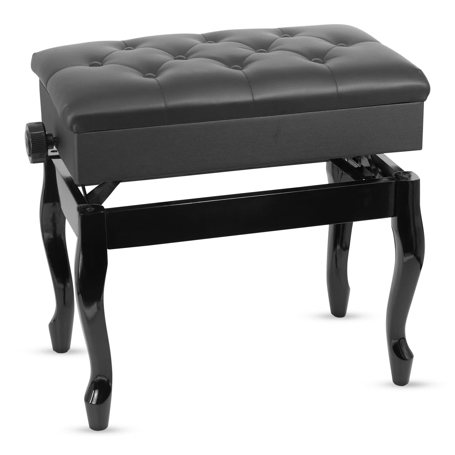 Front. 5 CORE - Piano Bench Wooden Height Adjustable Stool Heavy Duty Keyboard Seat with Storage BLACK - black.