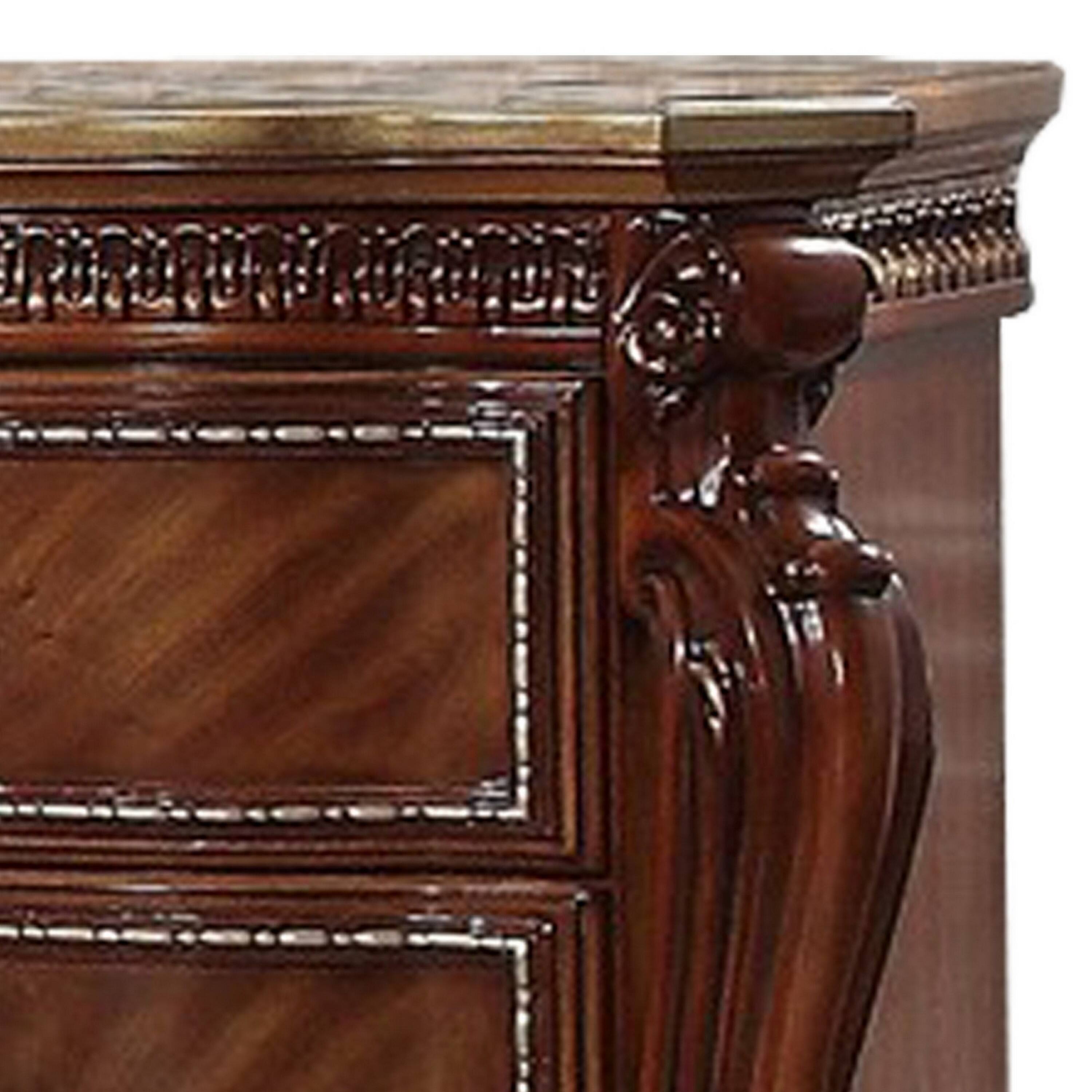 Alt View 1. Manhattan Lane - 2 Drawer Wooden Nightstand with Metal Knobs and Carved Details - Brown.