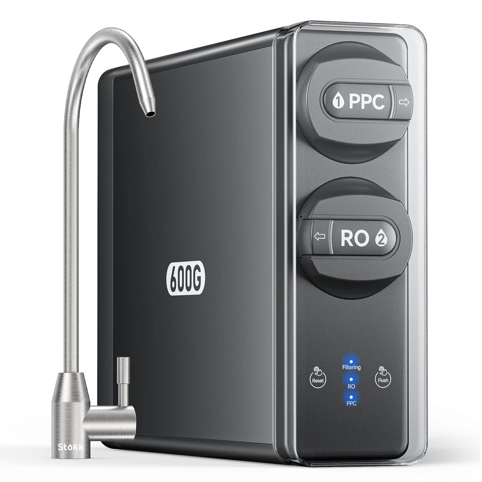 GlowWise - NSF Certified 600 GPD Tankless RO System, 8-Stage Under Sink Water Filter, Reduces PFAS, 2:1 Drain Ratio, Grey - Gray