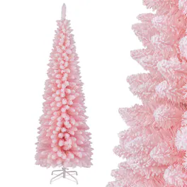 Costway - 6 FT Artificial Christmas Tree with 460 Branch Tips Folding Metal Stand - Pink