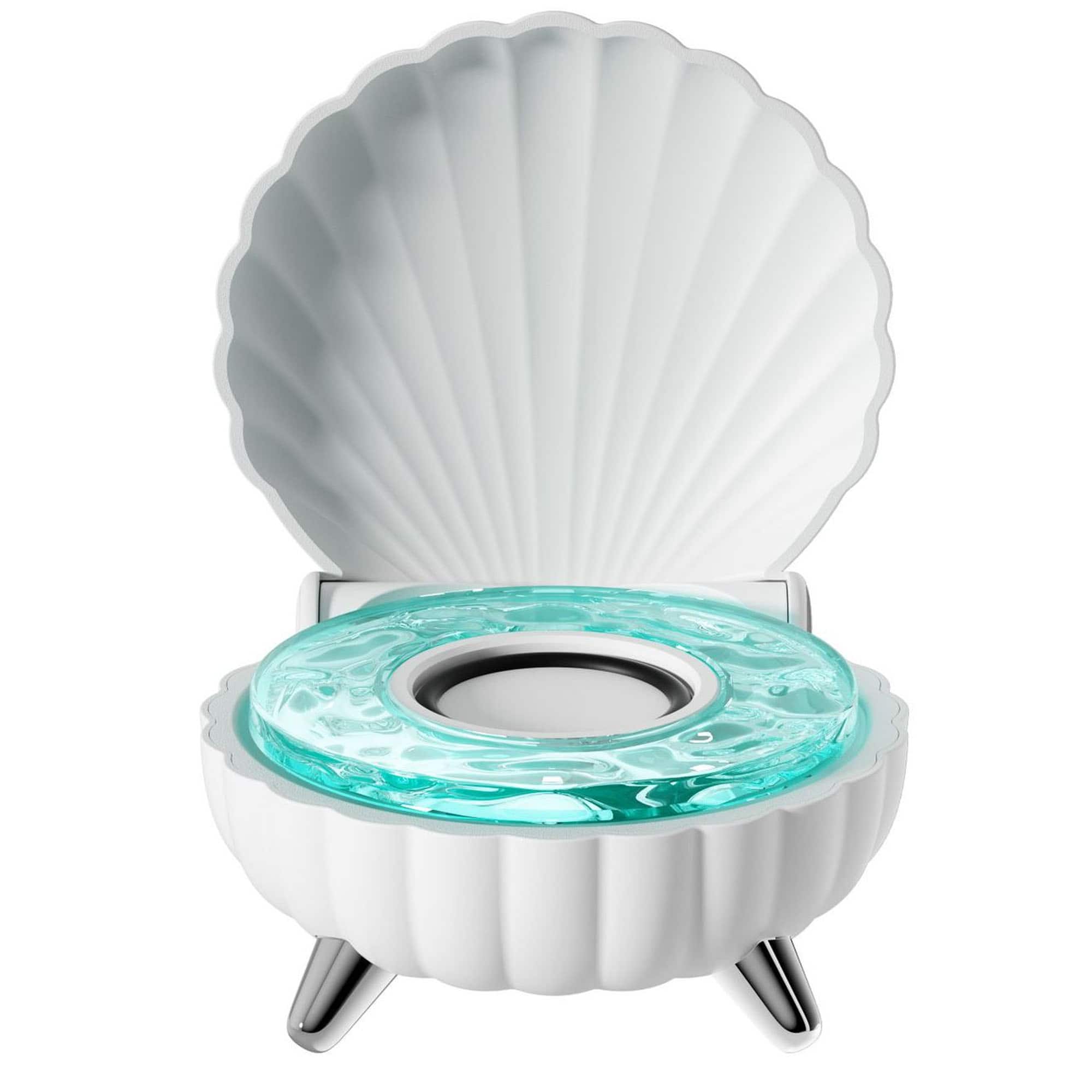 YONWAY - Seashell Mini Portable Bluetooth Speaker with 7 Ambient Lights, Bluetooth Music Player for Home - White