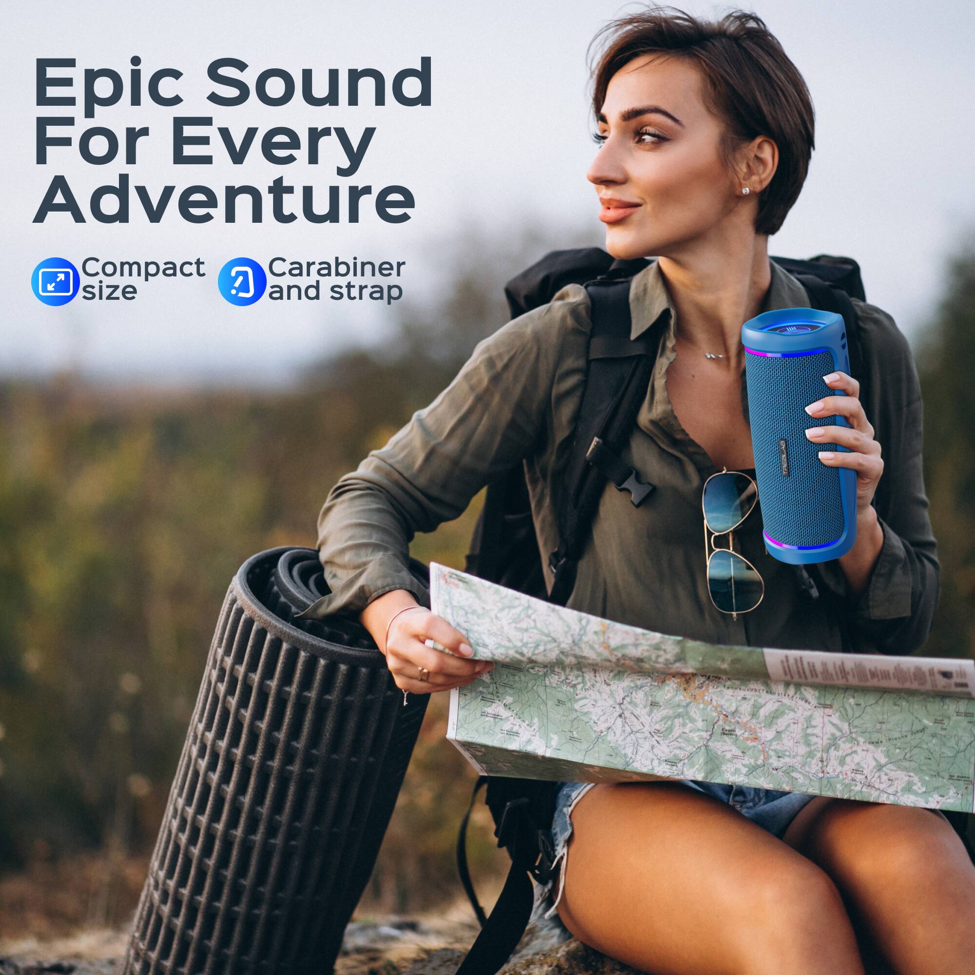 Epic Sound For Every Adventure

- Compact size
- Carabiner and strap