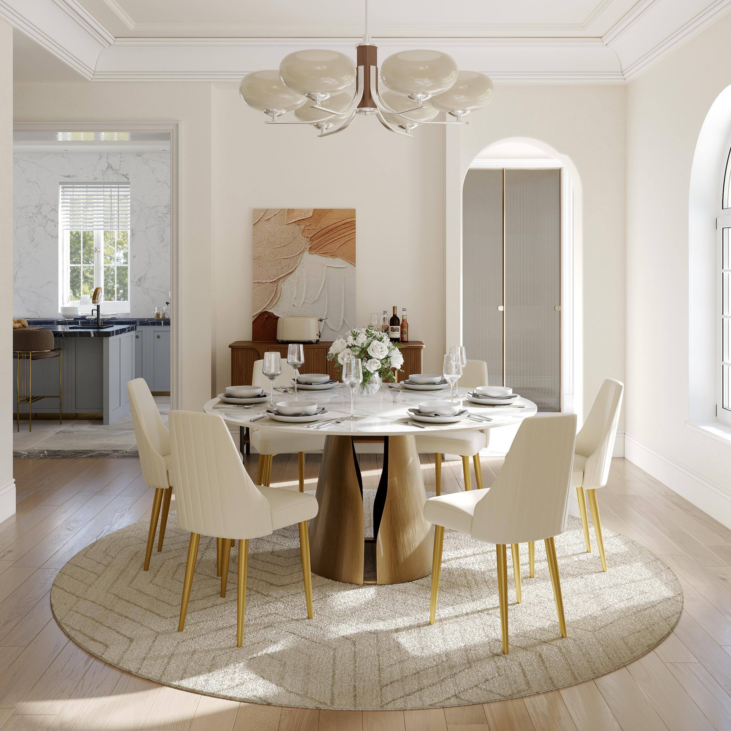 Alt View 2. POVISON - Modern Luxury Upholstered Dining Chairs Set of 2, Leather Dinning Chairs, Beige Dining Chairs with Gold Legs - Beige.