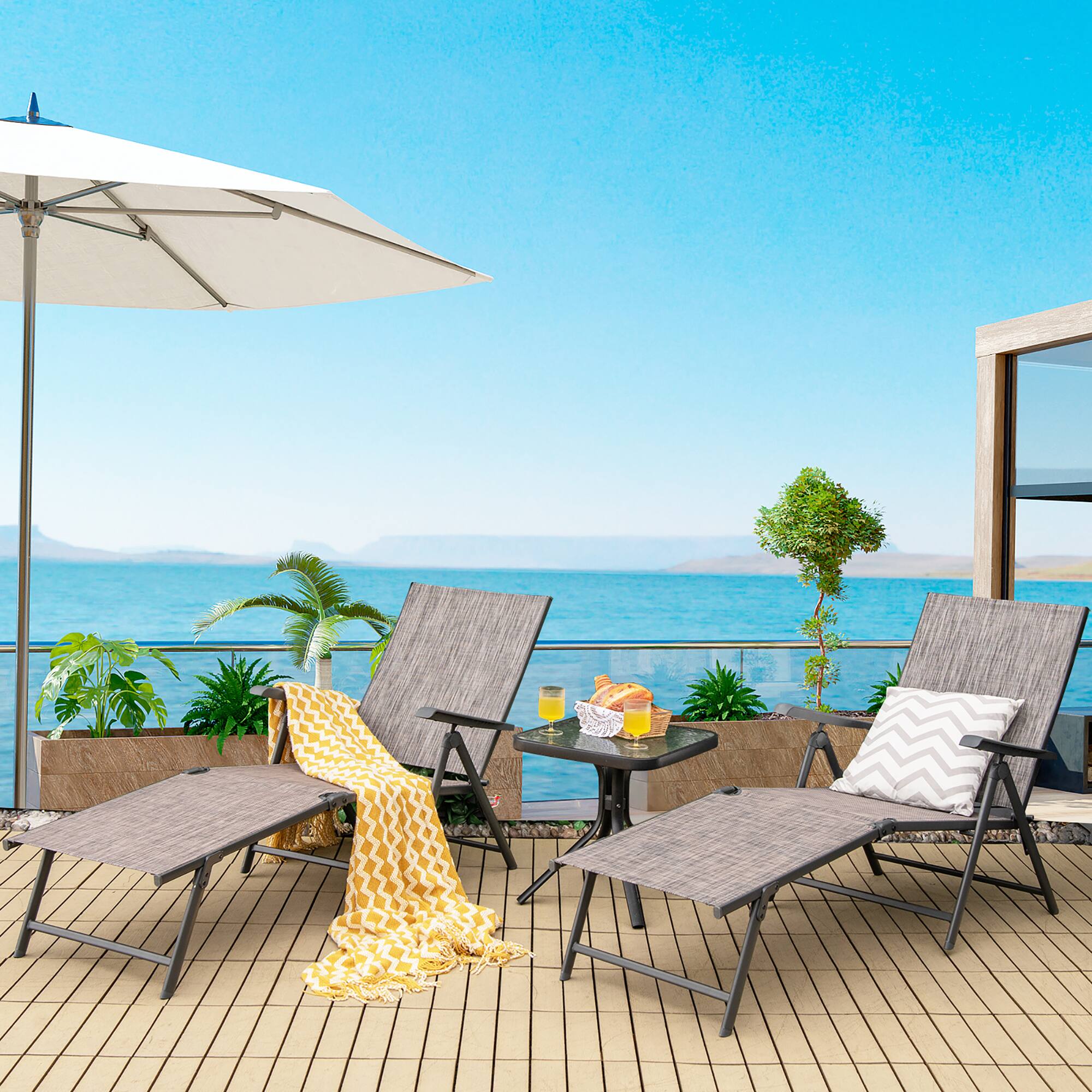 Alt View 1. Costway - Costway Patio 2 PCS Folding Chaise Lounge Chair Outdoor Portable Reclining Lounger - Grey.