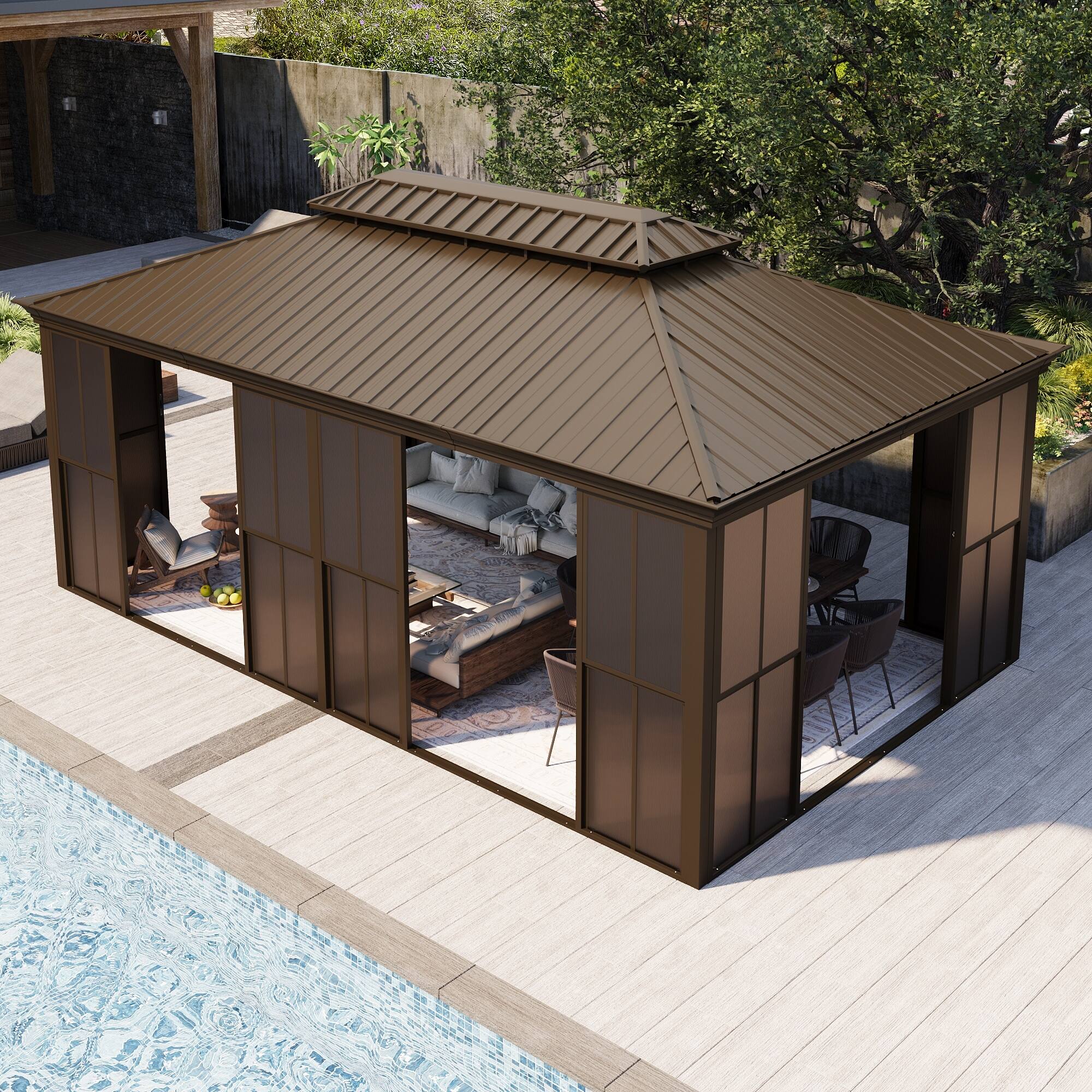 Alt View 7. U-HOMY - 12' x 20' Hardtop Sunroom with Double Steel Roof, Sliding Lockable Doors, Aluminum Frame, All-Season Design - 12' X 20'.