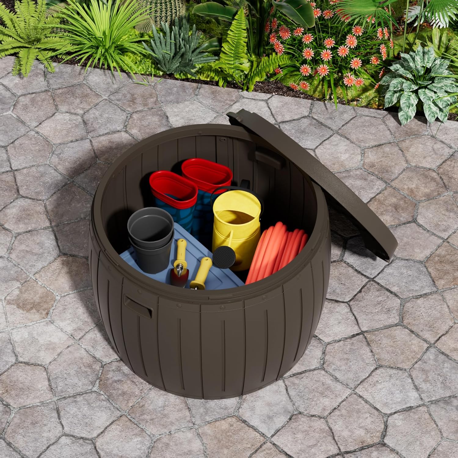 Alt View 7. Mondawe - 48 Gallons Resin Waterproof Easy-Assembly Outdoor Storage Box - Gray.
