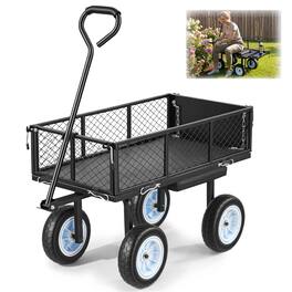 VEVOR - Garden Cart with Seat, 500 LBS, Rolling Steel Garden Work Seat with Wheels, Heavy Duty Gardening Stool, with Tool Tray - Black