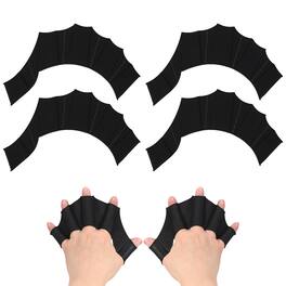 Unique Bargains - Silicone Swimming Gloves, Webbed Gloves Half-Finger Frog Type Water Resistance Swim Fins, 9"x6" 2 Pair - Black