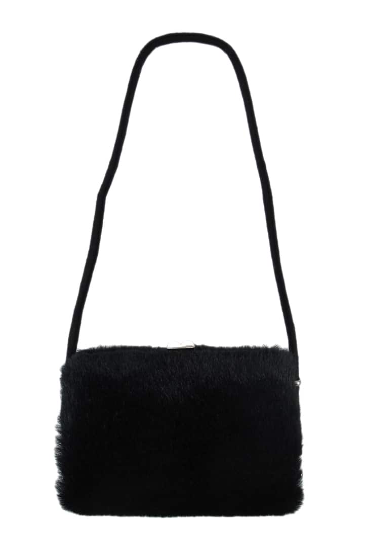 Zeckos - Faux Fur Hard Frame Evening Bag - Black
