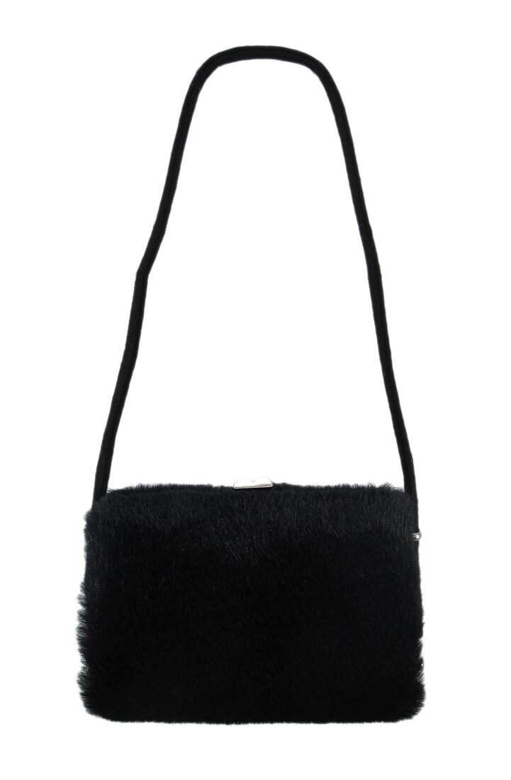 Front. Zeckos - Faux Fur Hard Frame Evening Bag - Black.