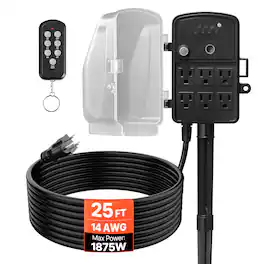 VEVOR - Outdoor Power Stake, 25FT Extension Cord, Outdoor Power Strip Weatherproof with Cover, Remote Control Dusk to Dawn Light - Black