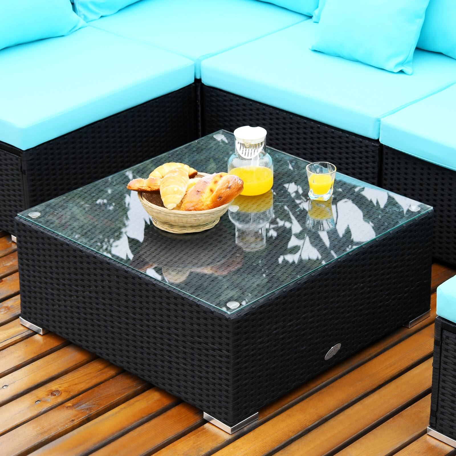 Alt View 6. Costway - Costway 7PCS Patio Wicker Sofa Set Sectional Conversation Furniture Set Garden - Turquoise.