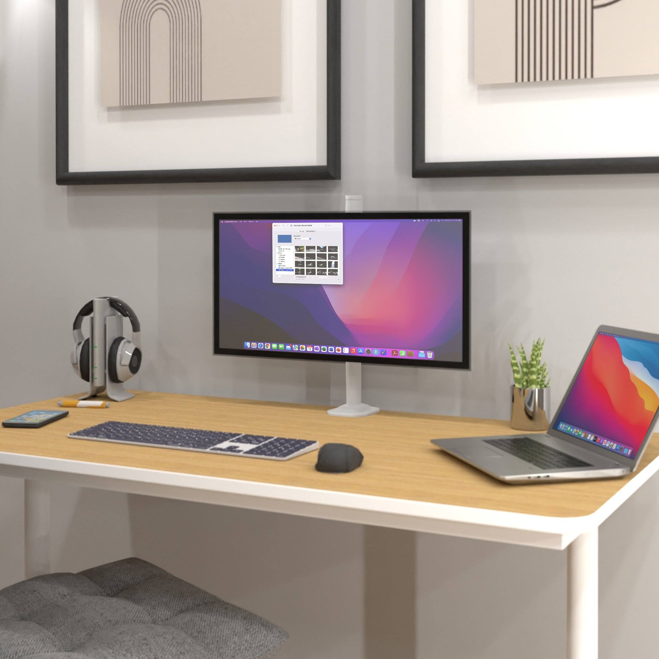 Angle. Mount-It! - Single Monitor Desk Mount with Full Motion Arm – Fits 17"–32" Screens, Clamp or Grommet Base - White.