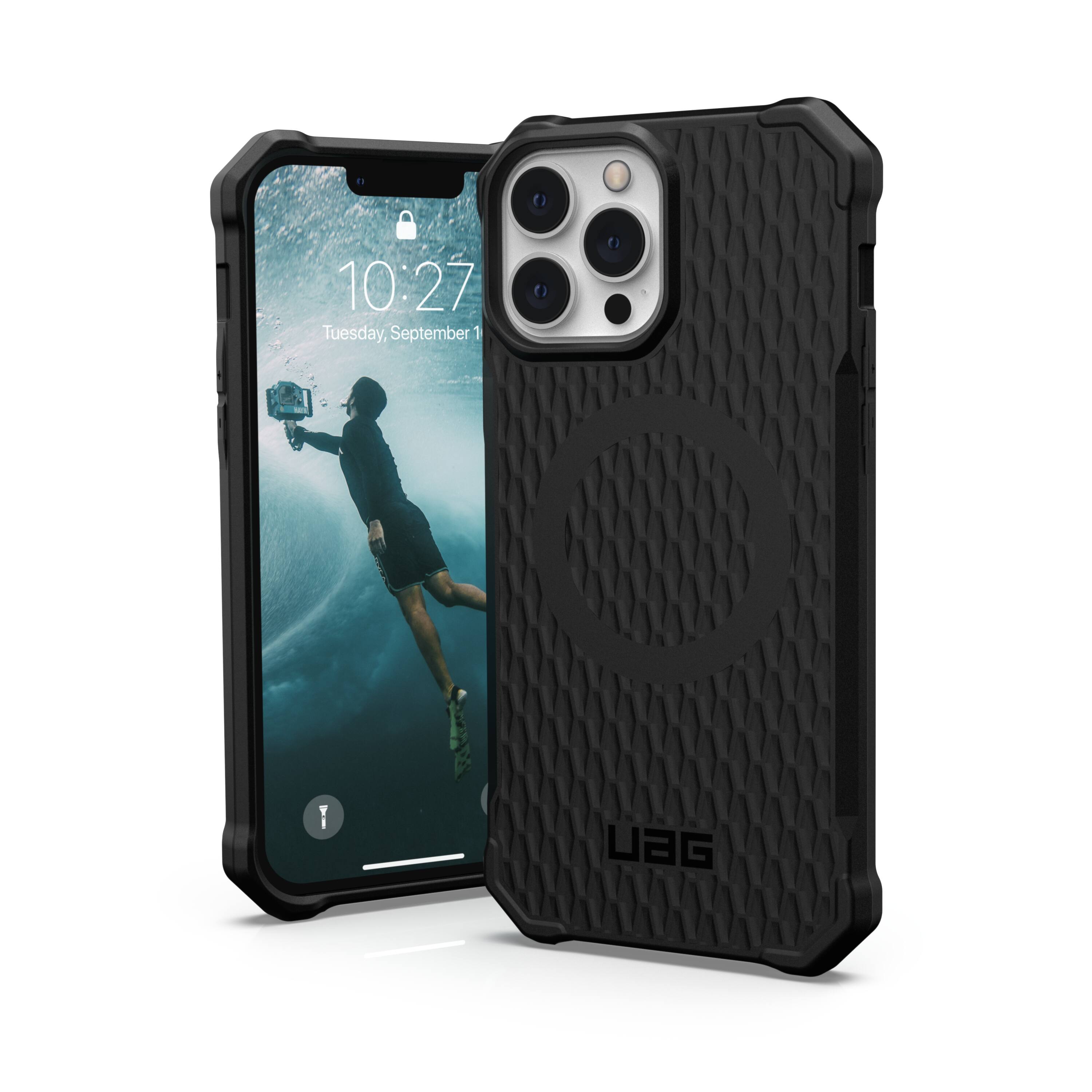 Front. UAG - Essential Armor MagSafe Case for iPhone 13 Pro Max - Black.