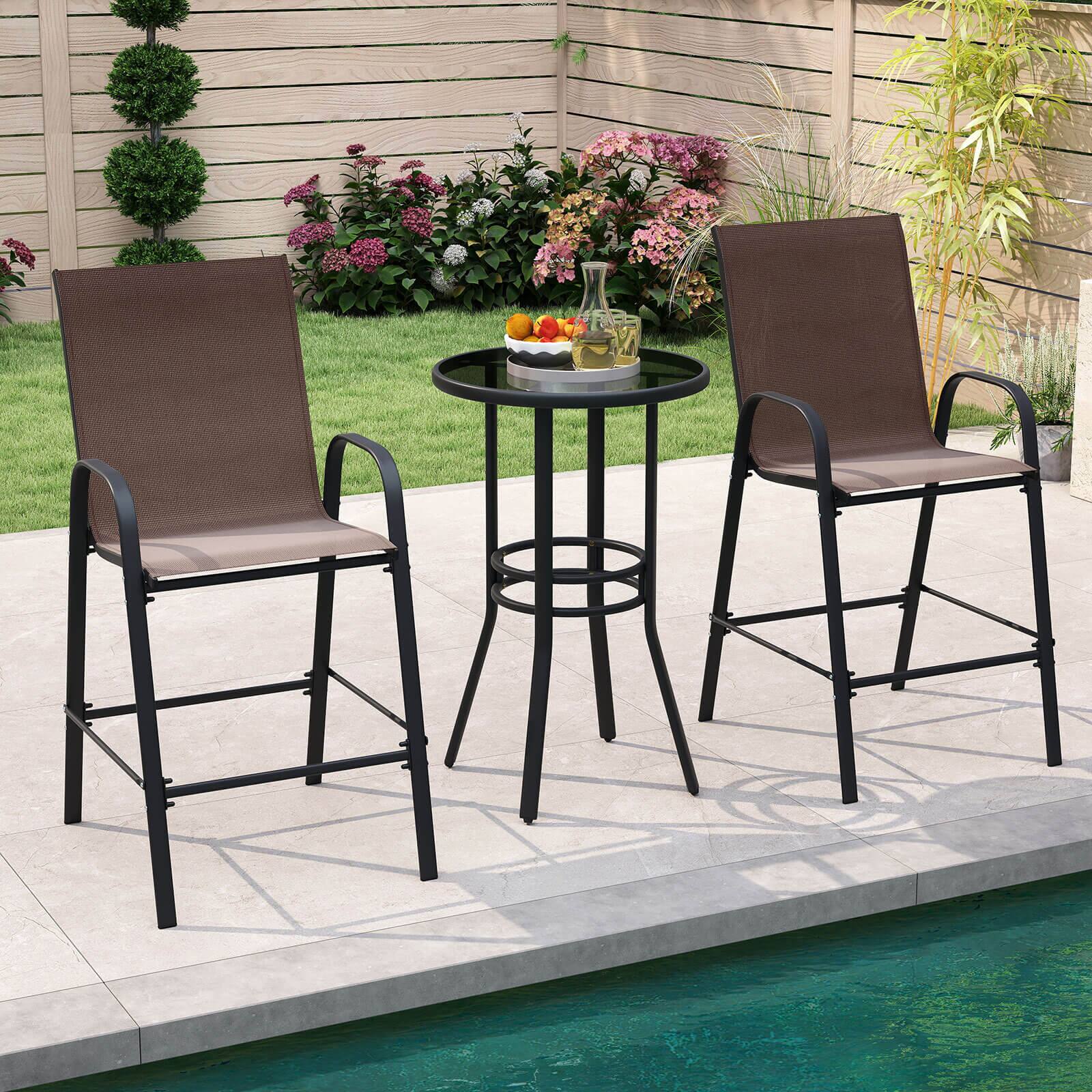 Alt View 3. Costway - Costway 2 PCS Outdoor Bar Stools 29" Fabric Bar Height Stools with Armrests & Footrest - Brown.