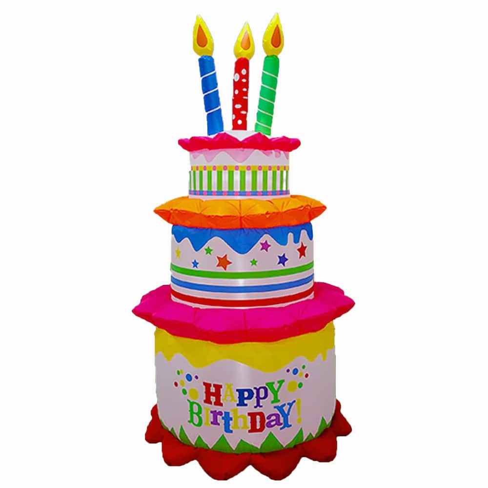 Garnen - 6Ft Inflatable Happy Birthday Decorations Balloons For Kids, LED Happy Birthday Cake, Birthday Sign Balloons - Multi