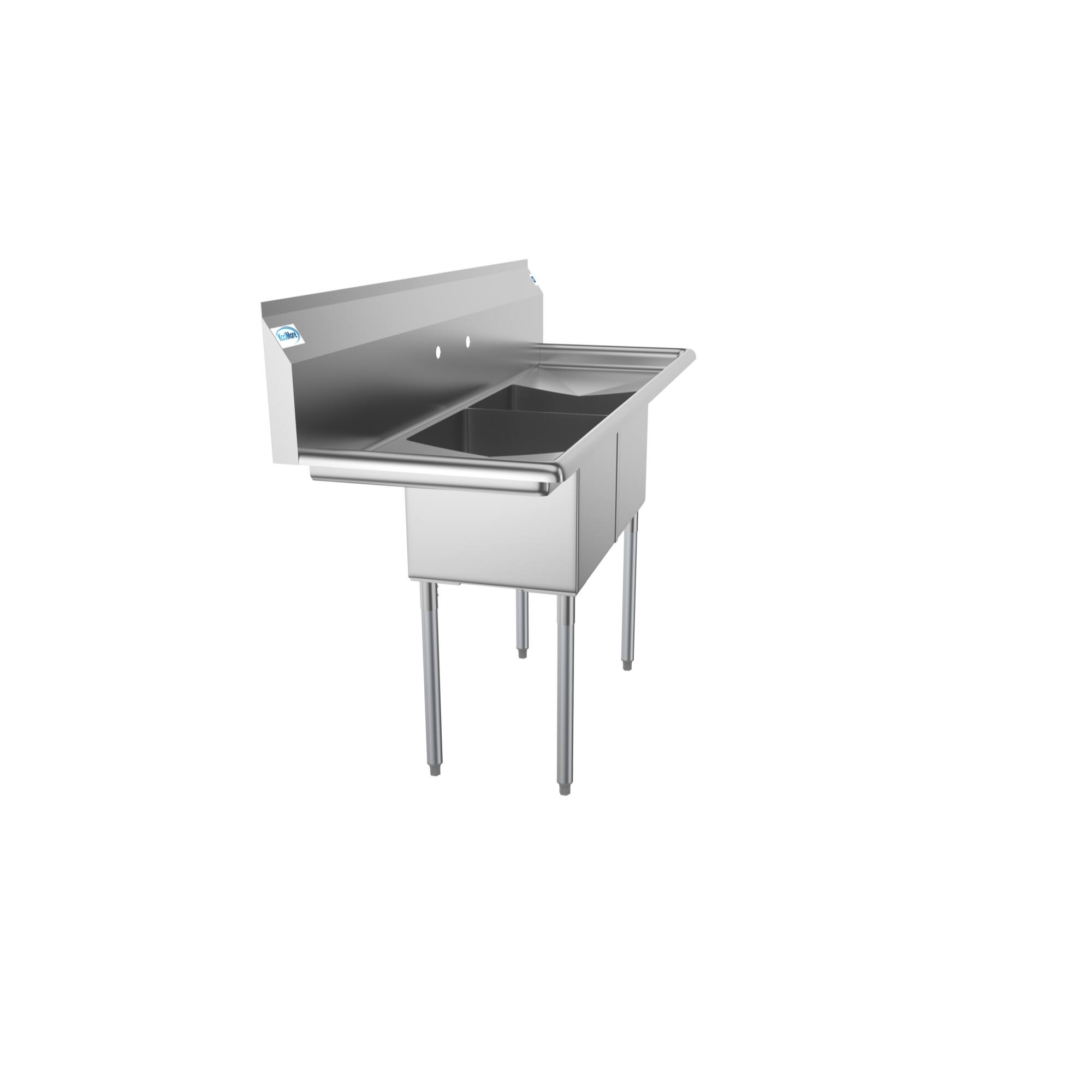 Left. Koolmore - 60 in. Two Compartment Stainless Steel  Sink with 2 Drainboards, Bowl Size 15"x 15"x 12" SB151512-15B3. - Stainless Steel.