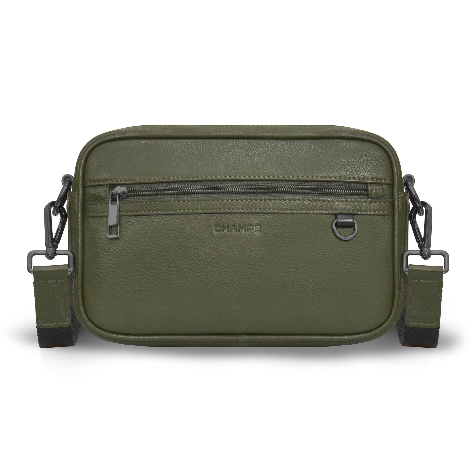 Front. Champs - Onyx Collection Leather Camera Bag - Khaki.