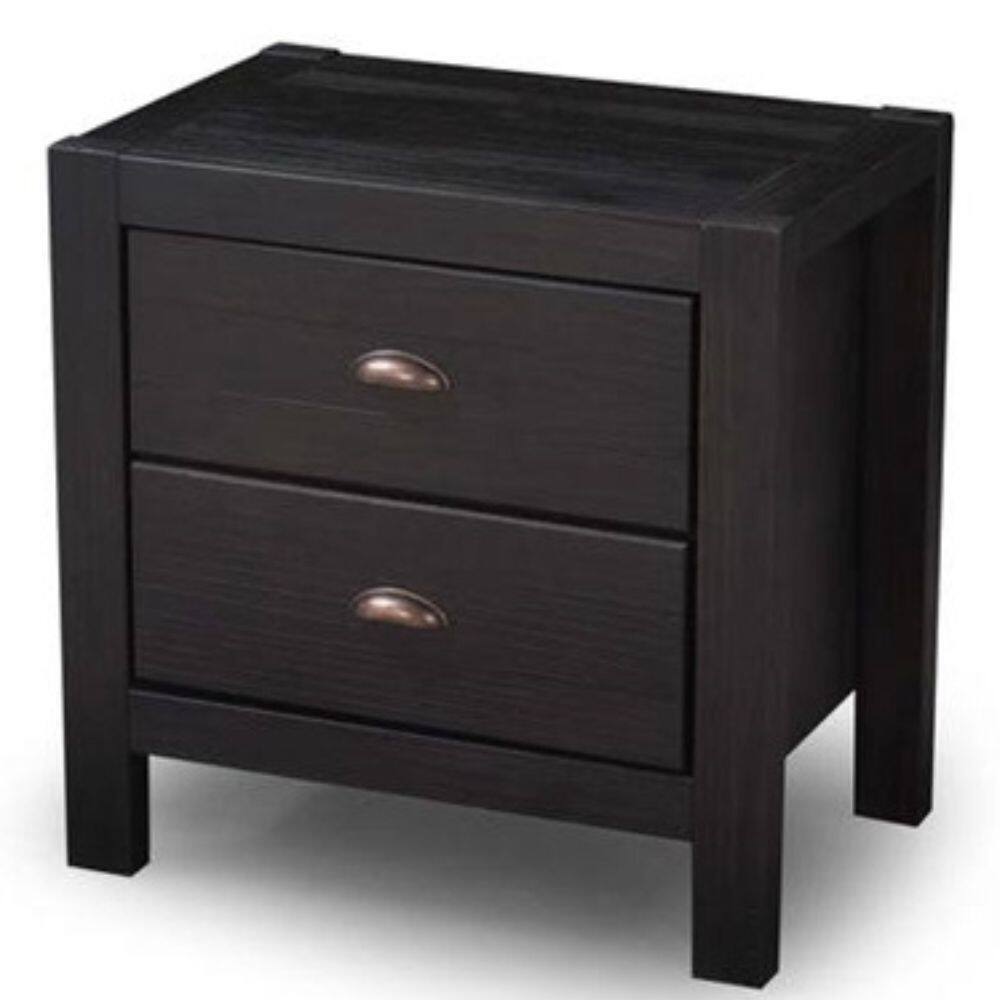 Hivvago - Farmhouse Style Solid Pine Wood 2-Drawer Nightstand Bedside Table - Black